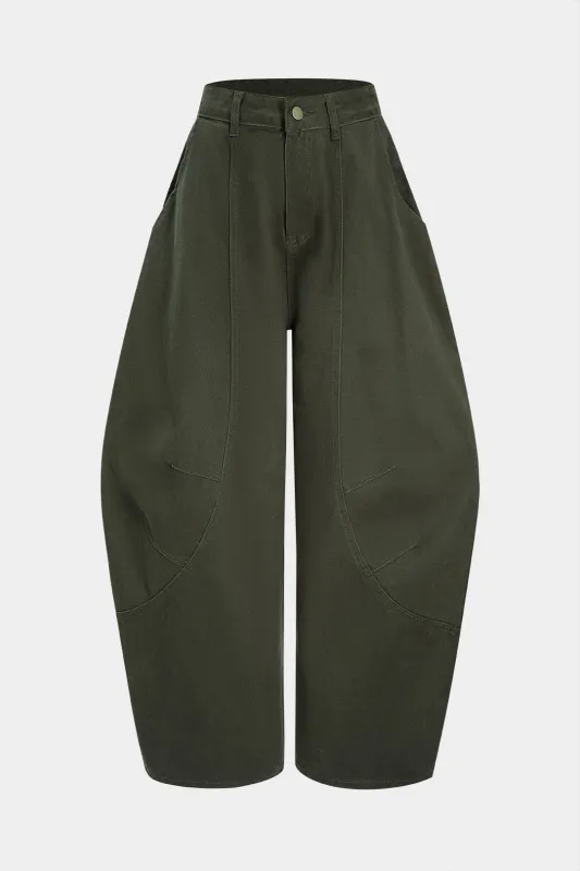 Denim Ruched Barrel Jeans sold by Micas