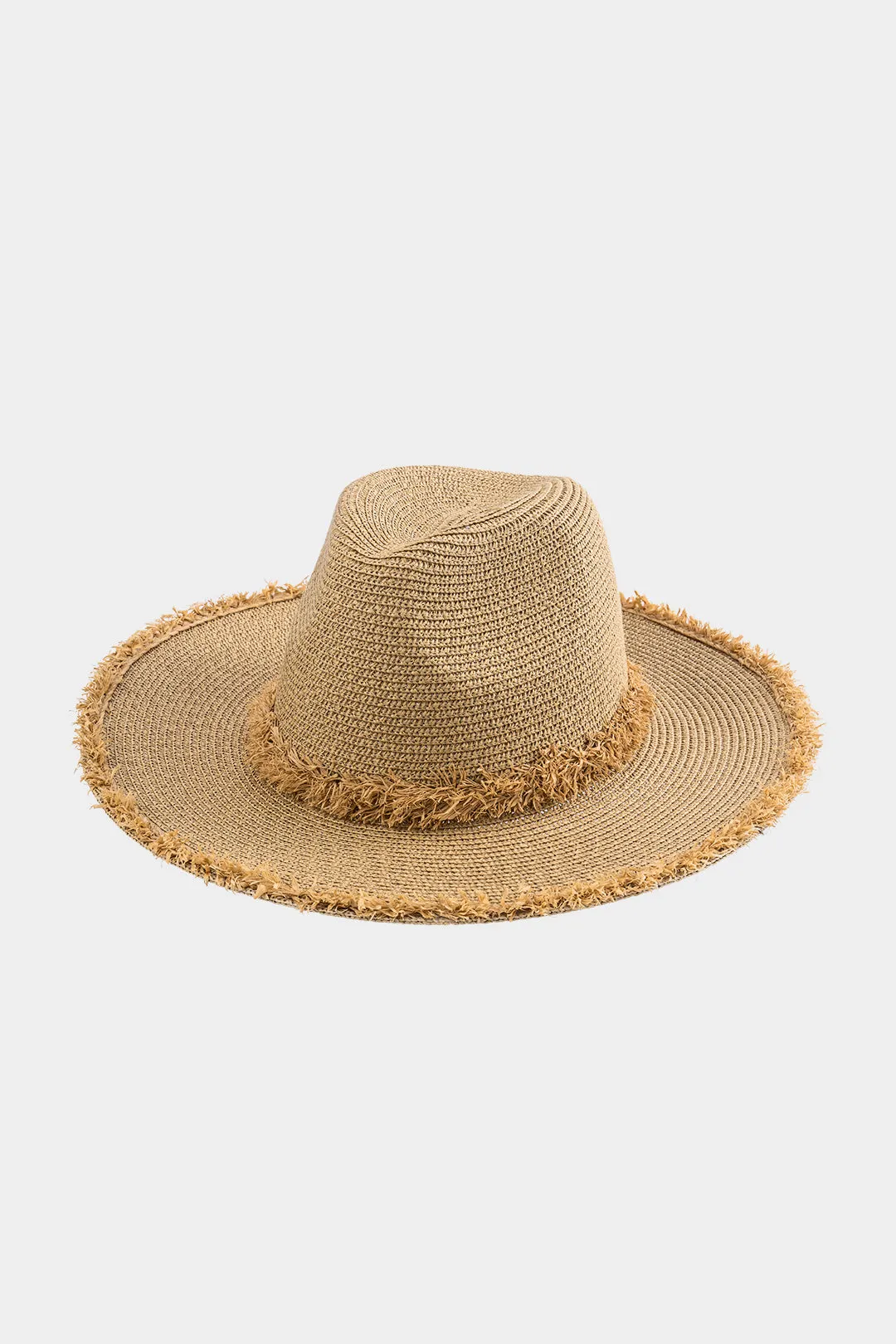 Straw Woven Wide Brim Frayed Hat sold by Micas