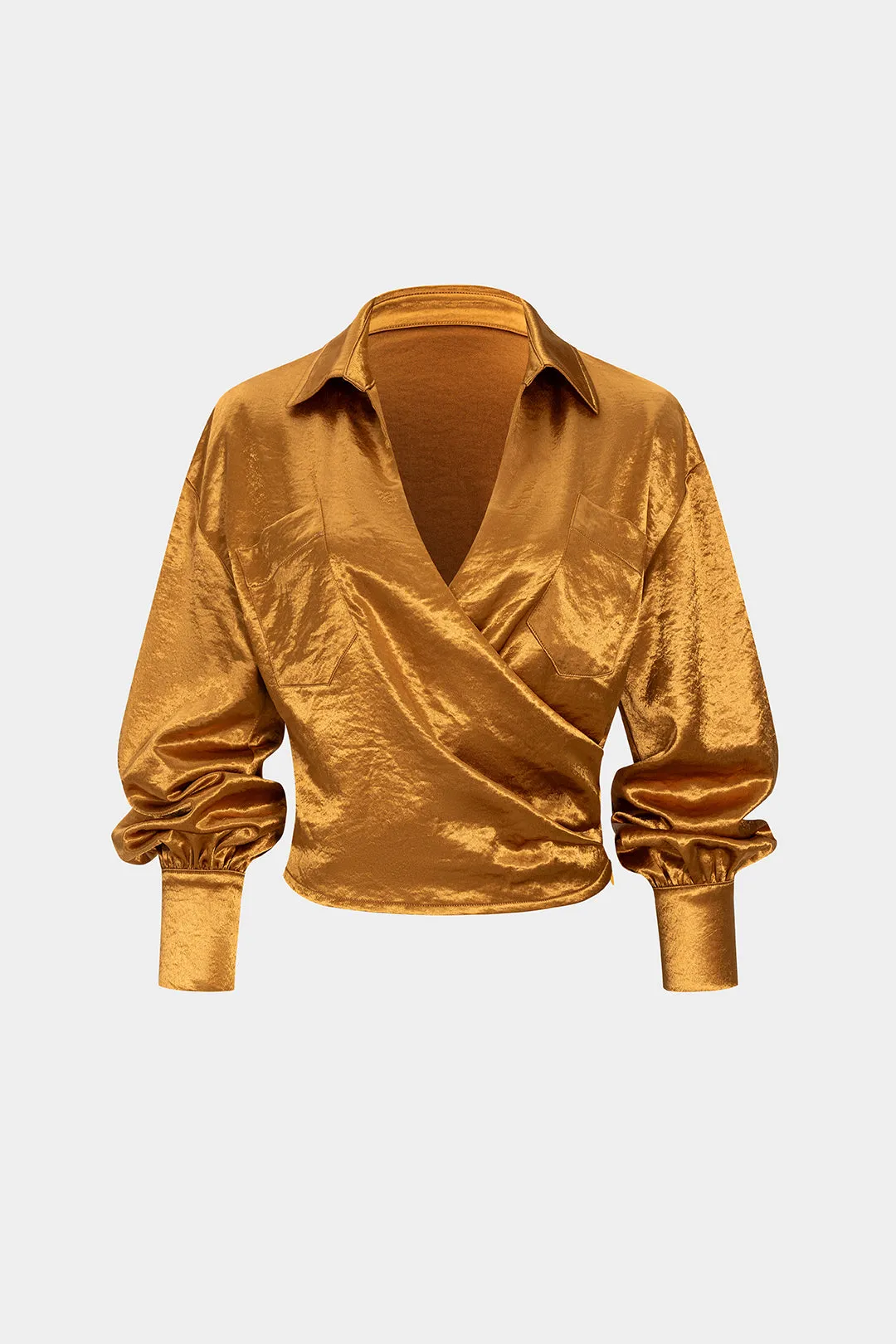 Satin Asymmetrical Crossed Ruched Long-Sleeve Top sold by Micas product image thumbnail 2