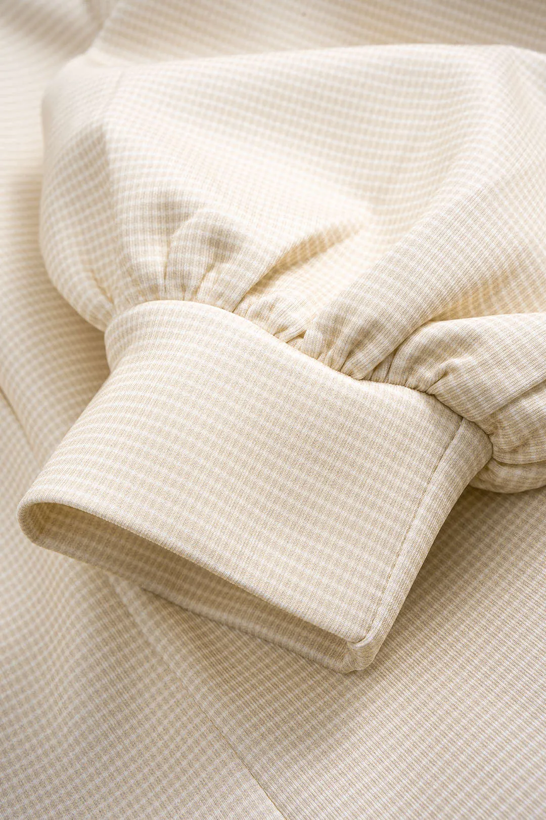 Plaid Print Zipper Ruched Long-Sleeve Cardigan And Puff Shorts Set sold by Micas product image thumbnail 3