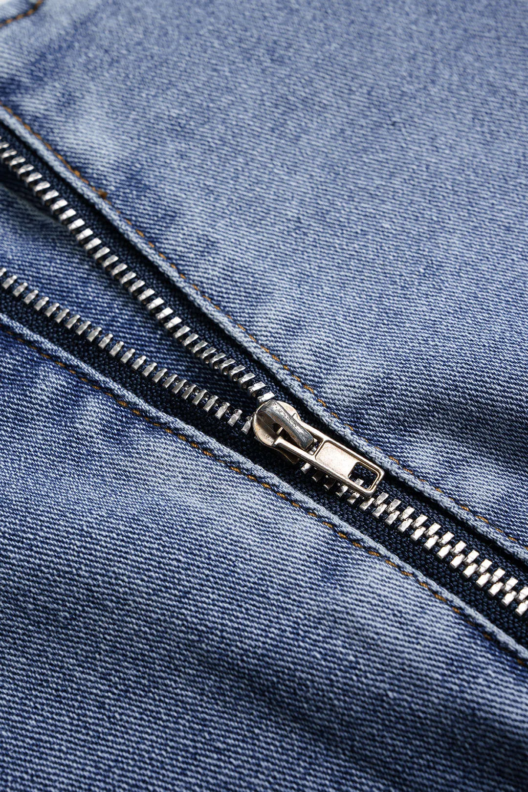 Denim Zipper Asymmetrical Ruched Mini Skirt sold by Micas product image thumbnail 4