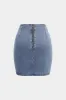 Denim  Zipper Asymmetrical Ruched Mini Skirt sold by Micas