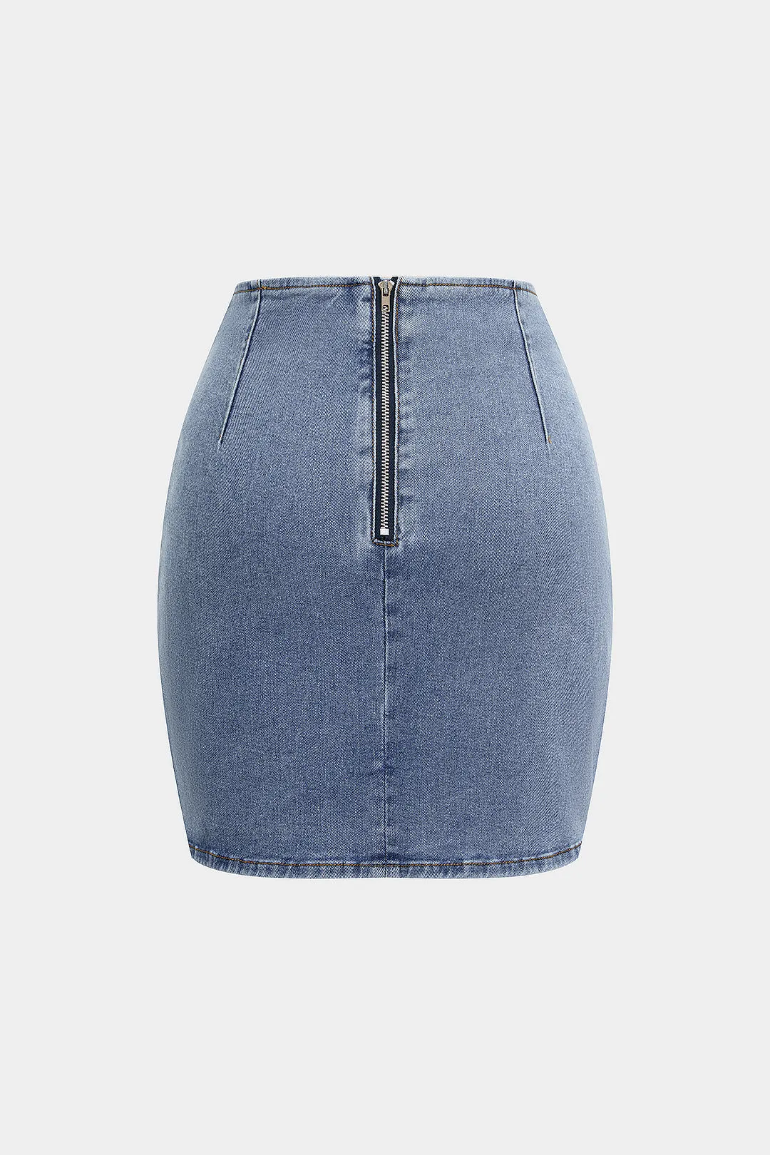 Denim Zipper Asymmetrical Ruched Mini Skirt sold by Micas product image thumbnail 2