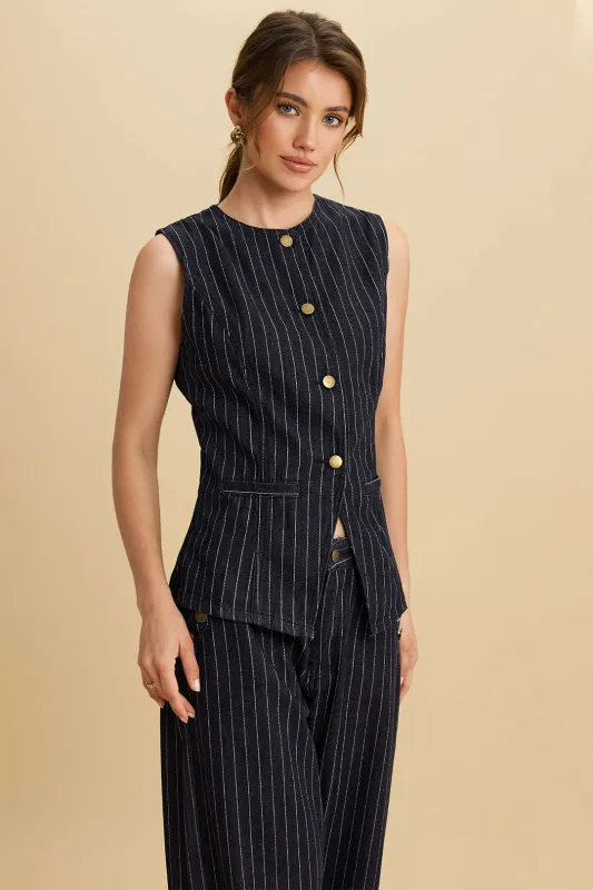 Denim Stripes Print Button Tank Top sold by Micas