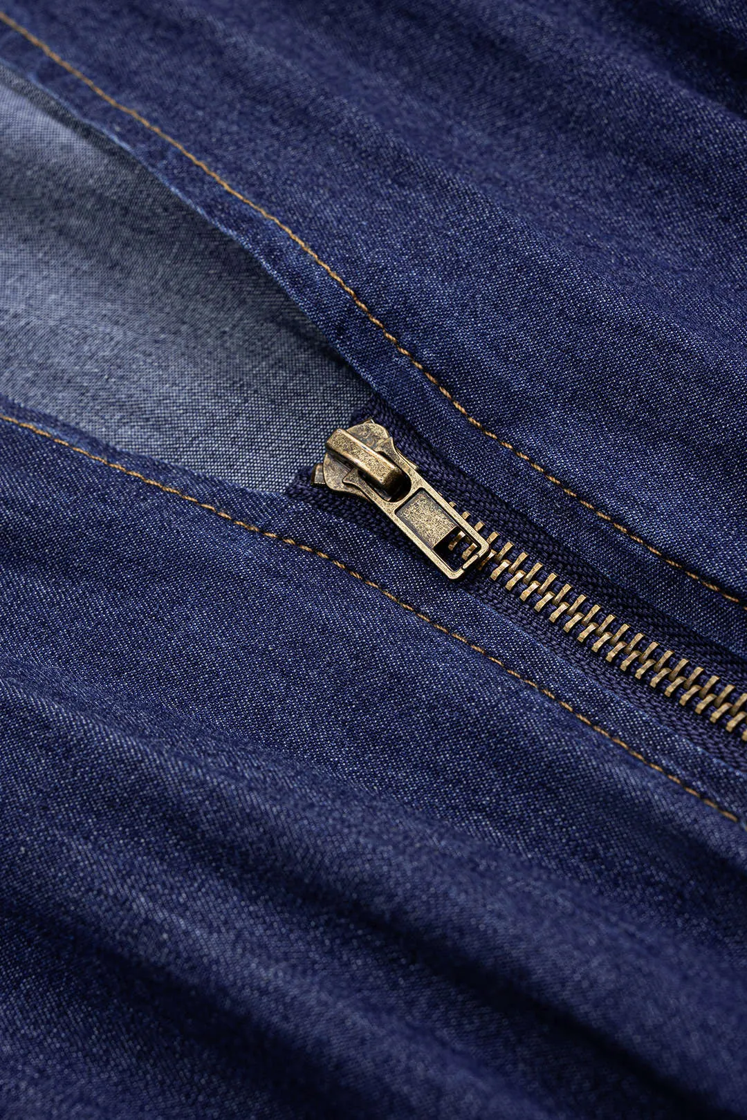 Denim Shirred Ruched V-Neck Sleeveless Zipper Dress sold by Micas product image thumbnail 3