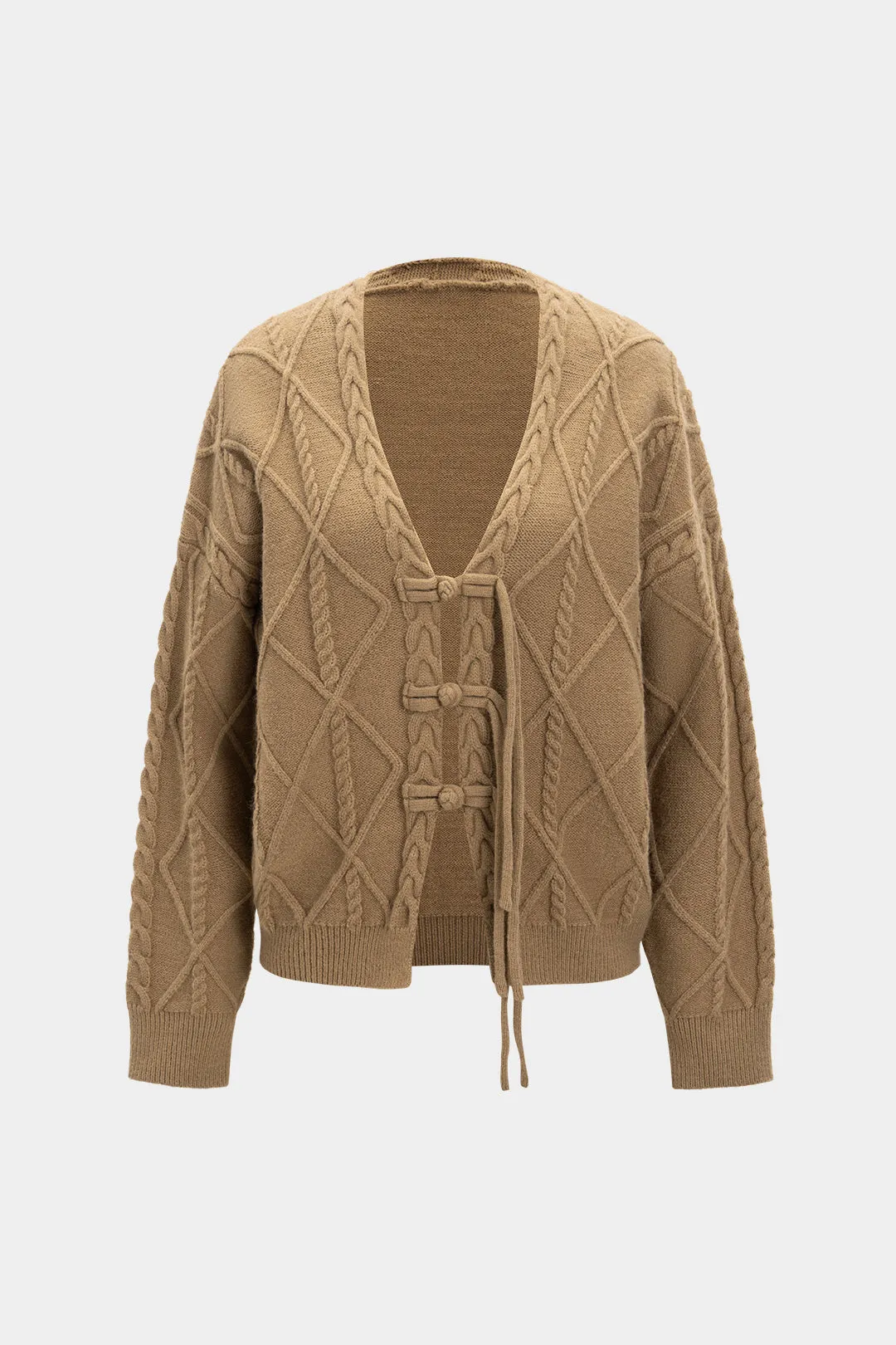 Knit Braided Texture Frog Button Cardigan sold by Micas