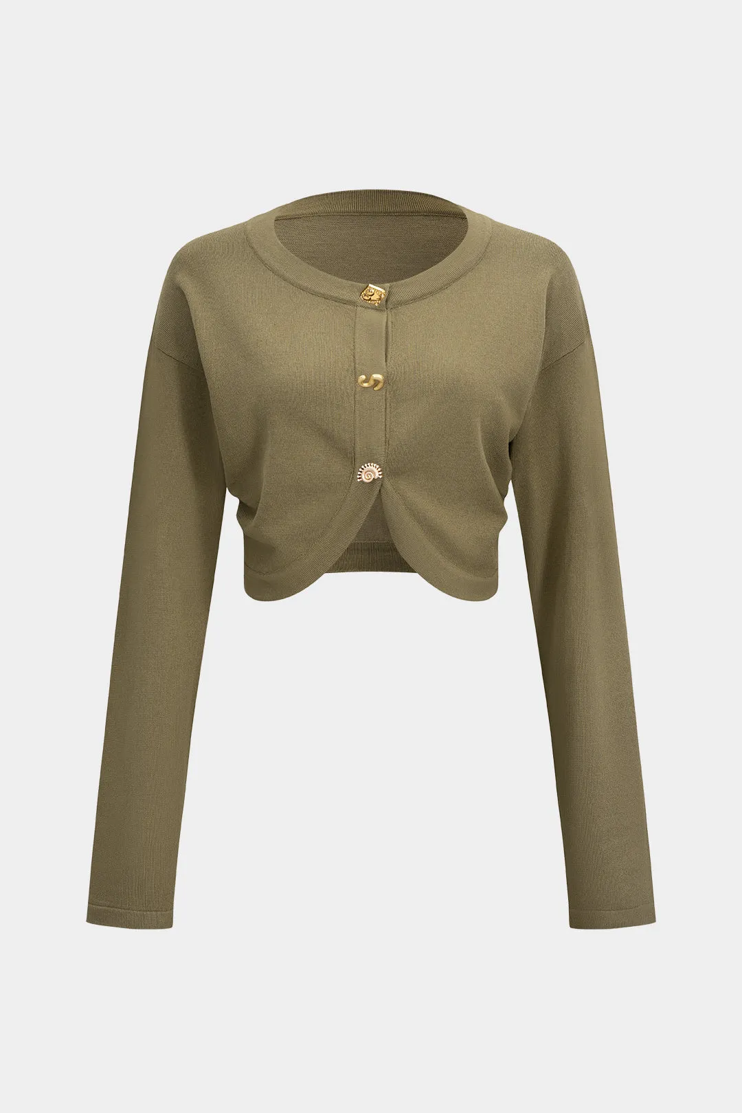 Knit Round Neck Ruched Metallic Decor Long-Sleeve Top sold by Micas