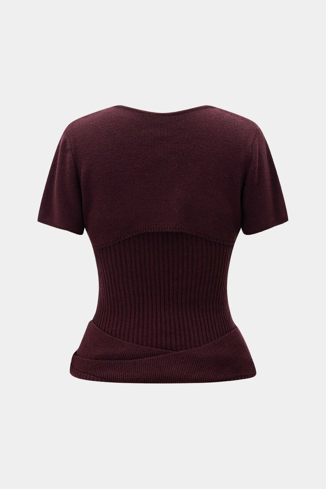 Knit Metallic Decor Ruched Cut Out Short-Sleeve Top sold by Micas product image thumbnail 2