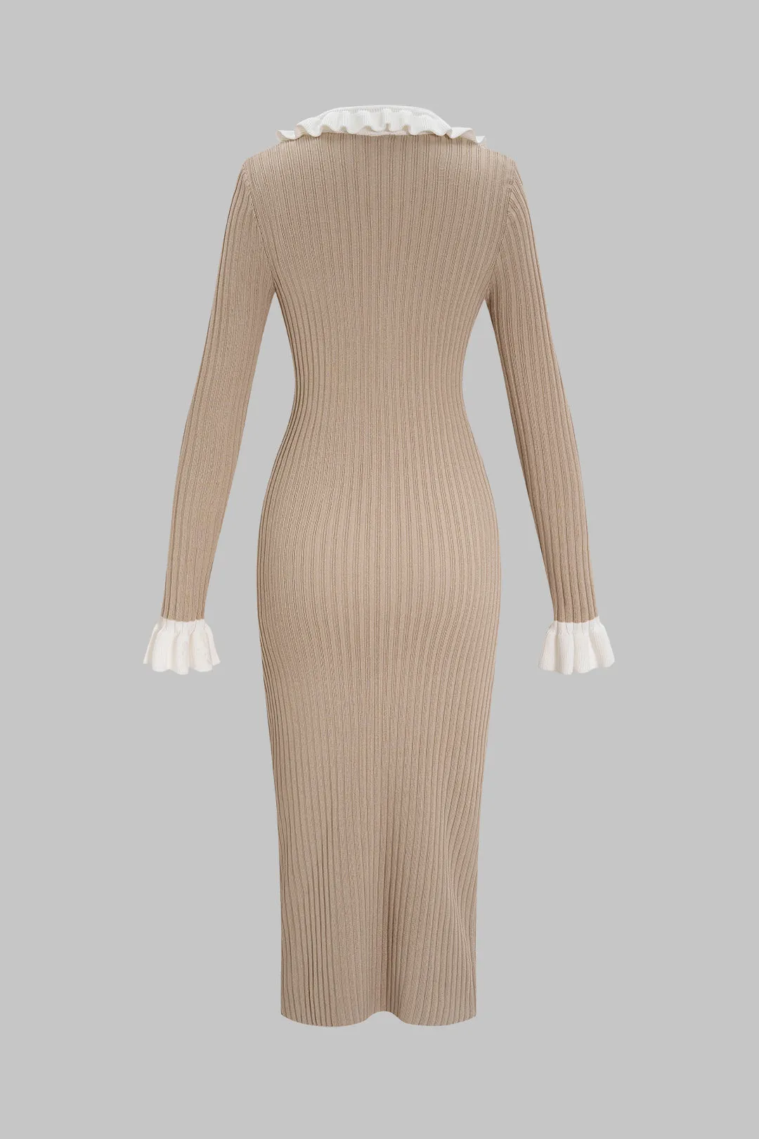 Knit Button V-Neck Ruched Long Sleeve Dress sold by Micas product image thumbnail 2