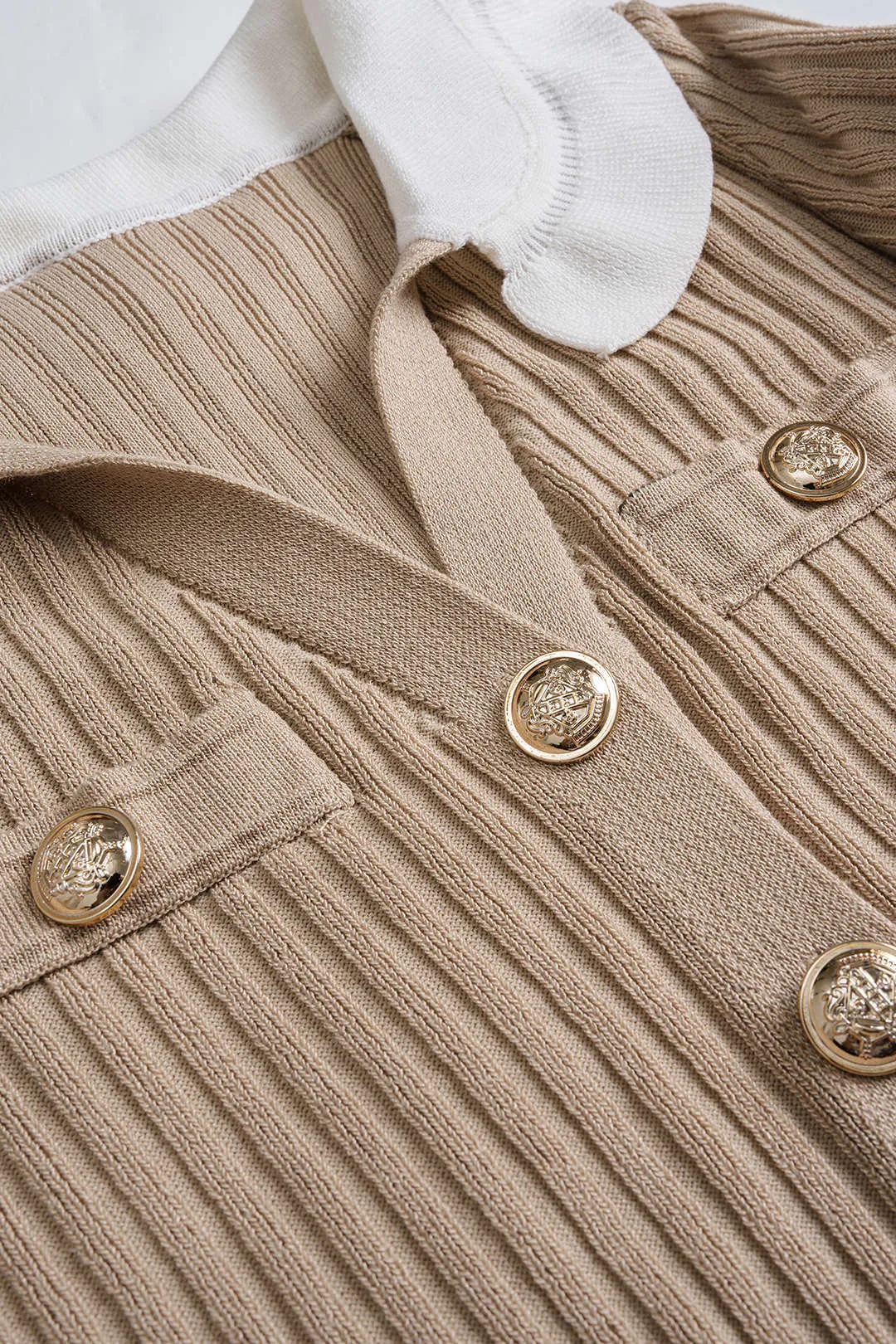 Knit Button V-Neck Ruched Long Sleeve Dress sold by Micas product image thumbnail 3