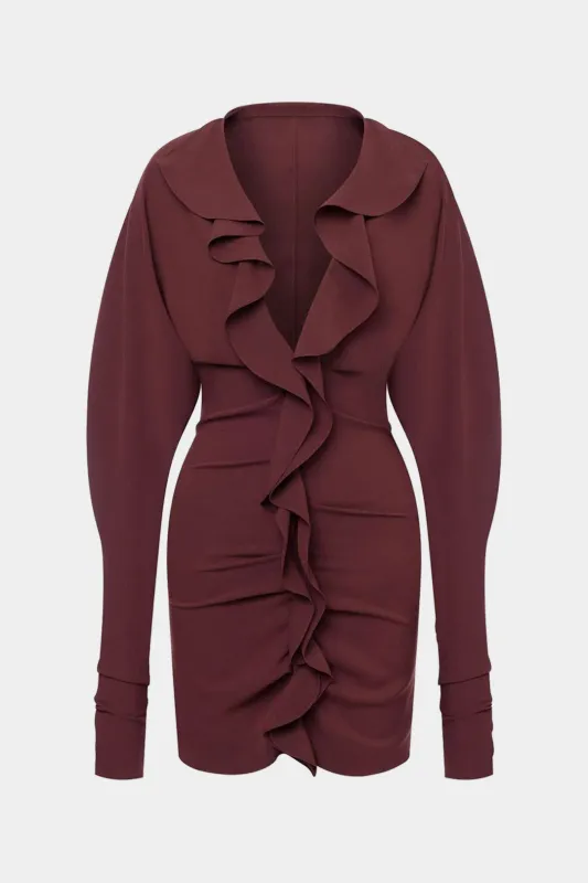 Ruffle Ruched Long Sleeve Mini Dress sold by Micas