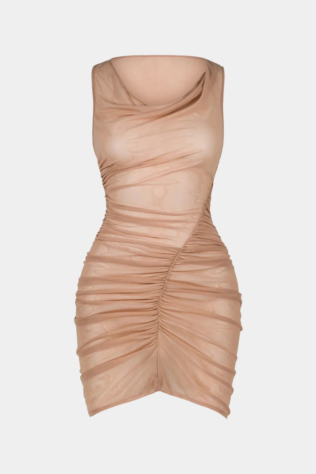 Mesh Asymmetrical Ruched Sleeveless Mini Dress sold by Micas