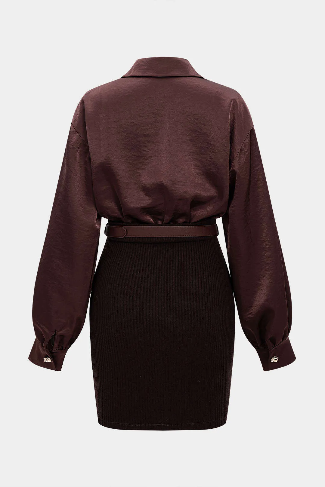 Satin Patchwork Belted Long Sleeve Mini Dress sold by Micas product image thumbnail 2