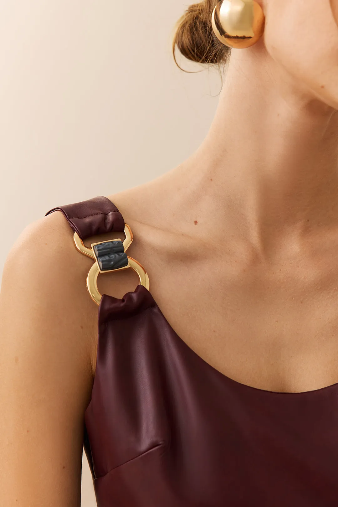 Faux Leather Asymmetrical Ruched Sleeveless Mini Dress sold by Micas product image thumbnail 4