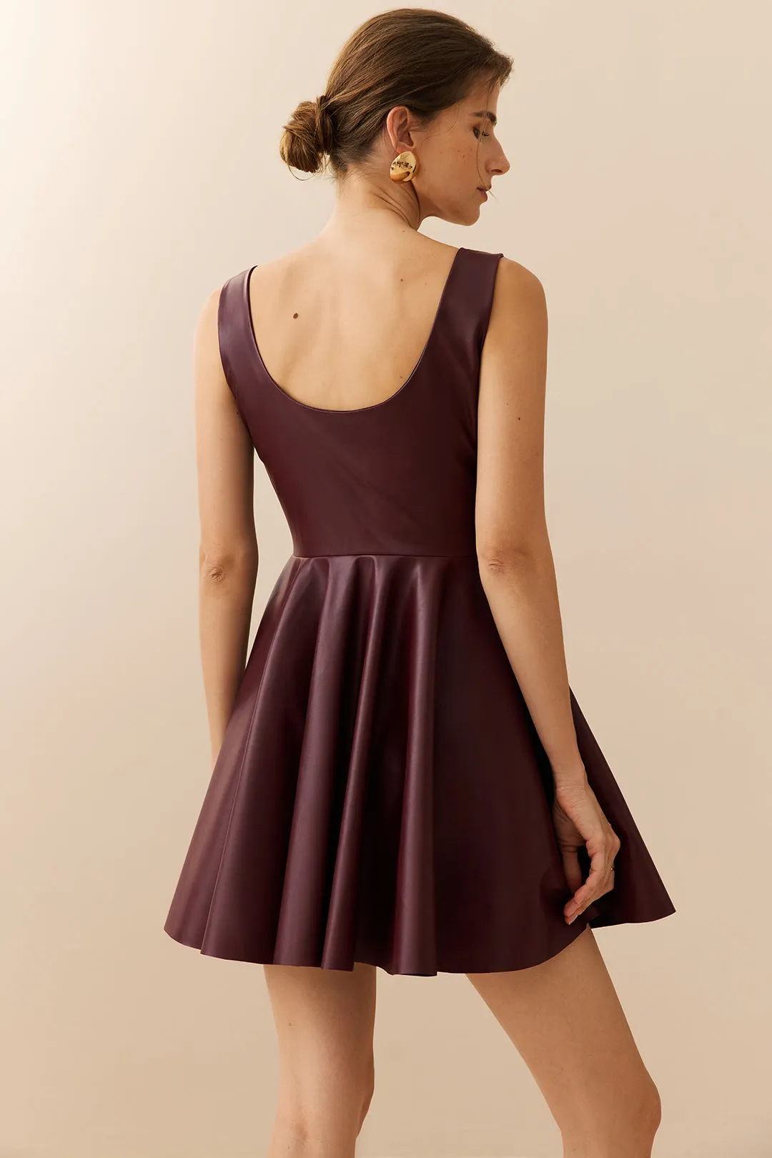 Faux Leather Asymmetrical Ruched Sleeveless Mini Dress sold by Micas product image thumbnail 2