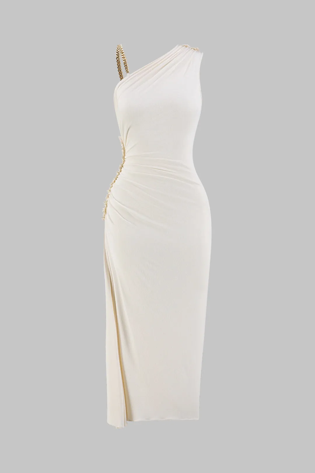 Ruched Asymmetrical Twist Knot Slit Sleeveless Maxi Dress sold by Micas