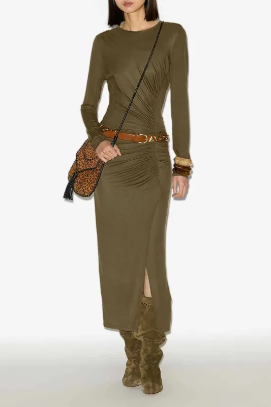 Ruched Side Slit Long Sleeve Maxi Dress sold by Micas