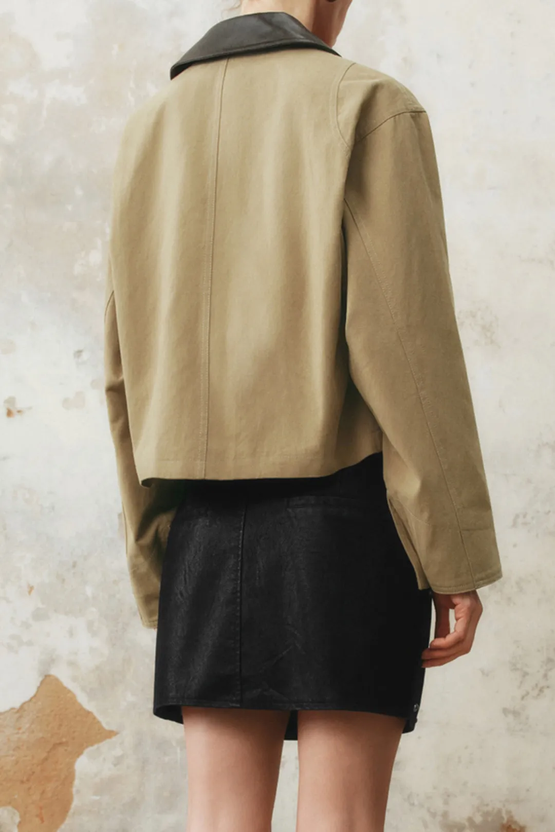 Faux Leather Metallic Button Patchwork Pocket Jacket sold by Micas product image thumbnail 2