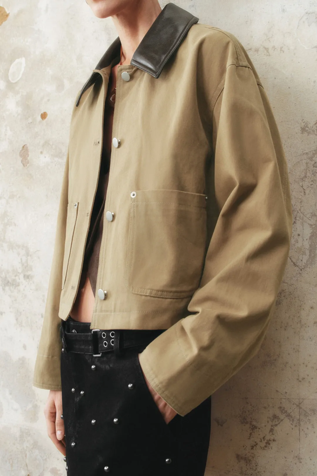 Faux Leather Metallic Button Patchwork Pocket Jacket sold by Micas product image thumbnail 3