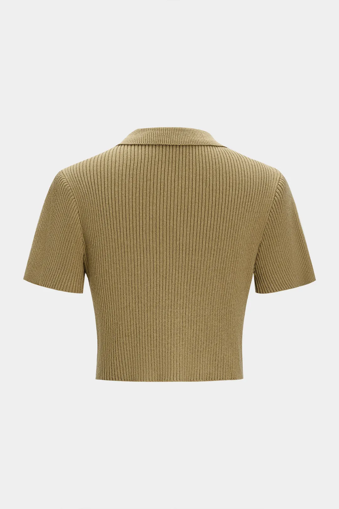 Knit Contrast Asymmetrical Metallic Button Short-Sleeve Top sold by Micas product image thumbnail 2