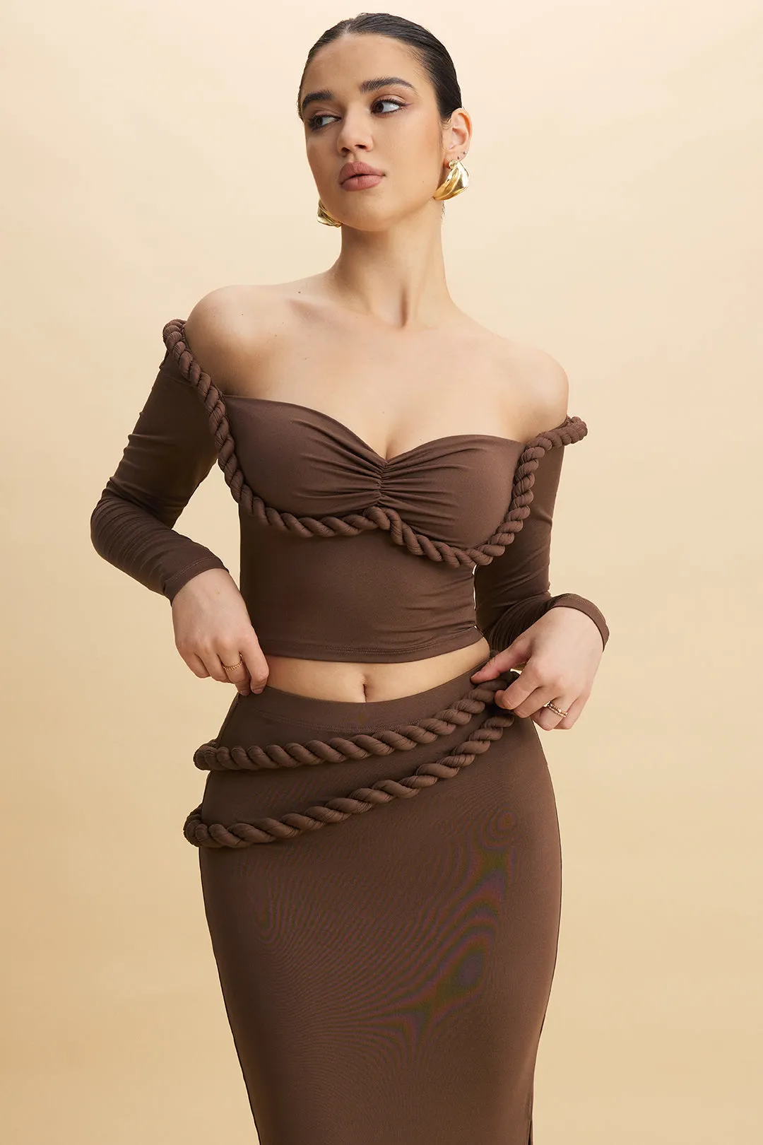 Ruched Twist Knot Long-Sleeve Top And Skirt Set sold by Micas product image thumbnail 4