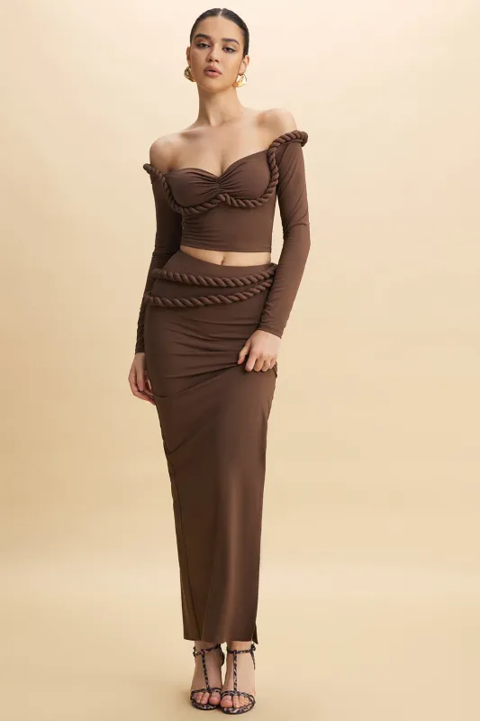 Ruched Twist Knot Long-Sleeve Top And Skirt Set sold by Micas