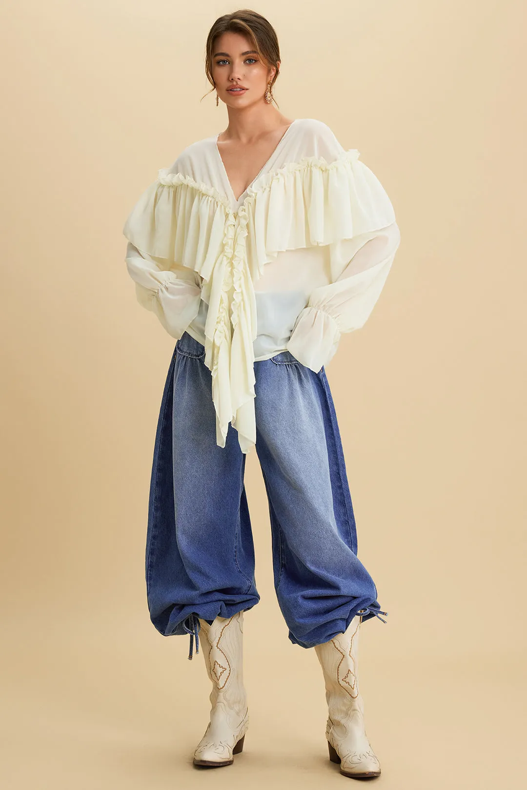 Denim Tie-Up Wide Leg Pocket Jeans sold by Micas product image thumbnail 3