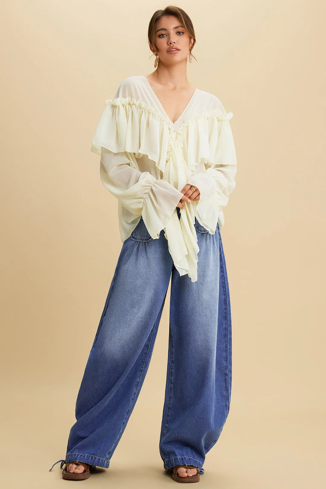 Denim Tie-Up Wide Leg Pocket Jeans sold by Micas product image thumbnail 4