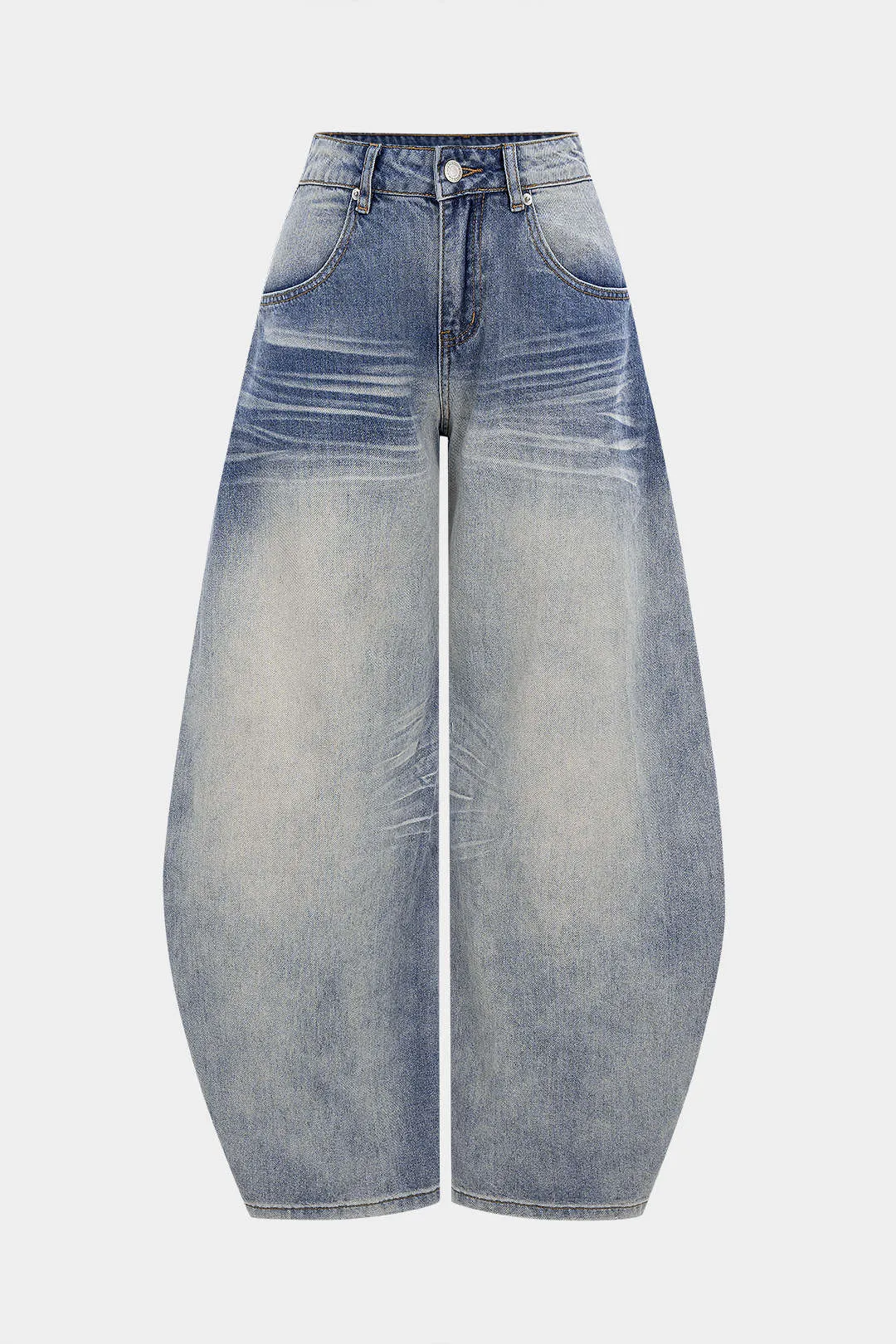 Denim Washed Wide Leg Barrel Jeans sold by Micas