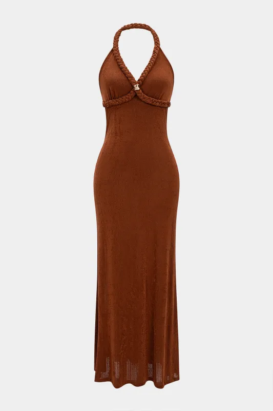 Braided Halter Neck Backless Sleeveless Maxi Dress sold by Micas