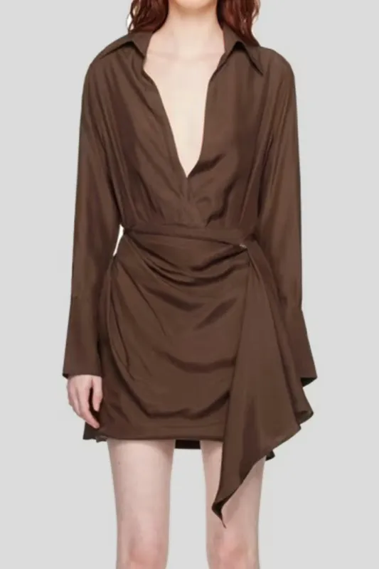 Satin Ruched Tie-Up Long Sleeve Mini Dress sold by Micas