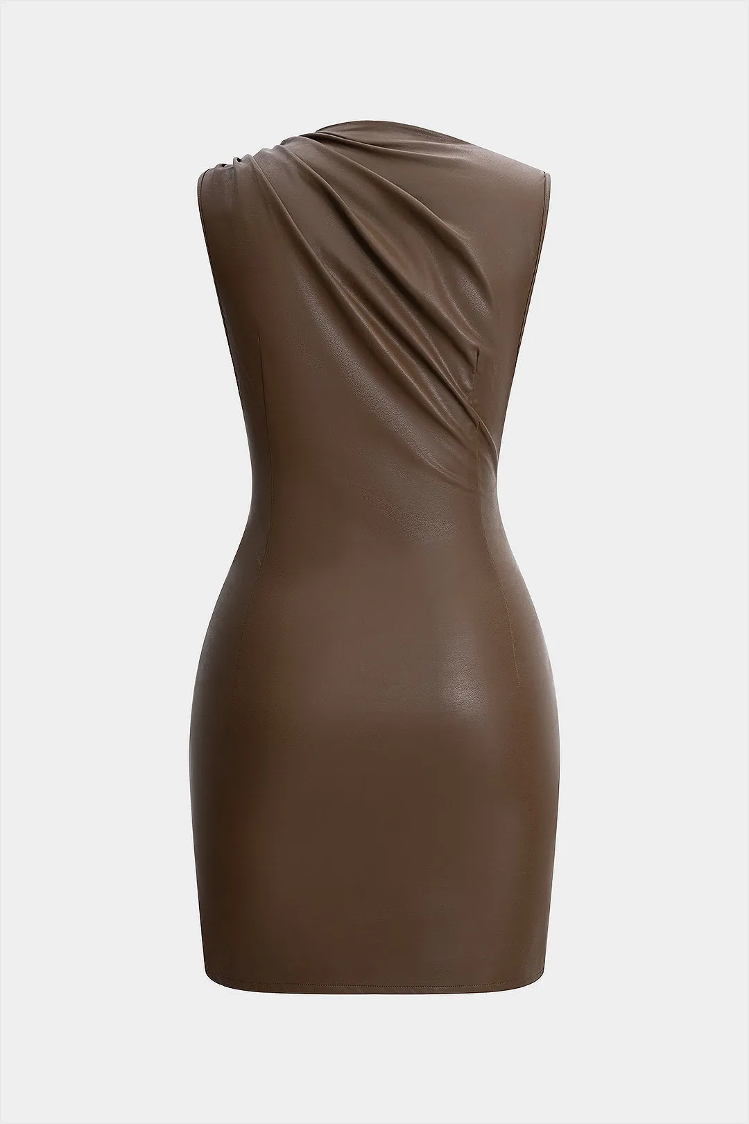 Faux Leather Asymmetrical Metallic Ruched Sleeveless Mini Dress sold by Micas product image thumbnail 2