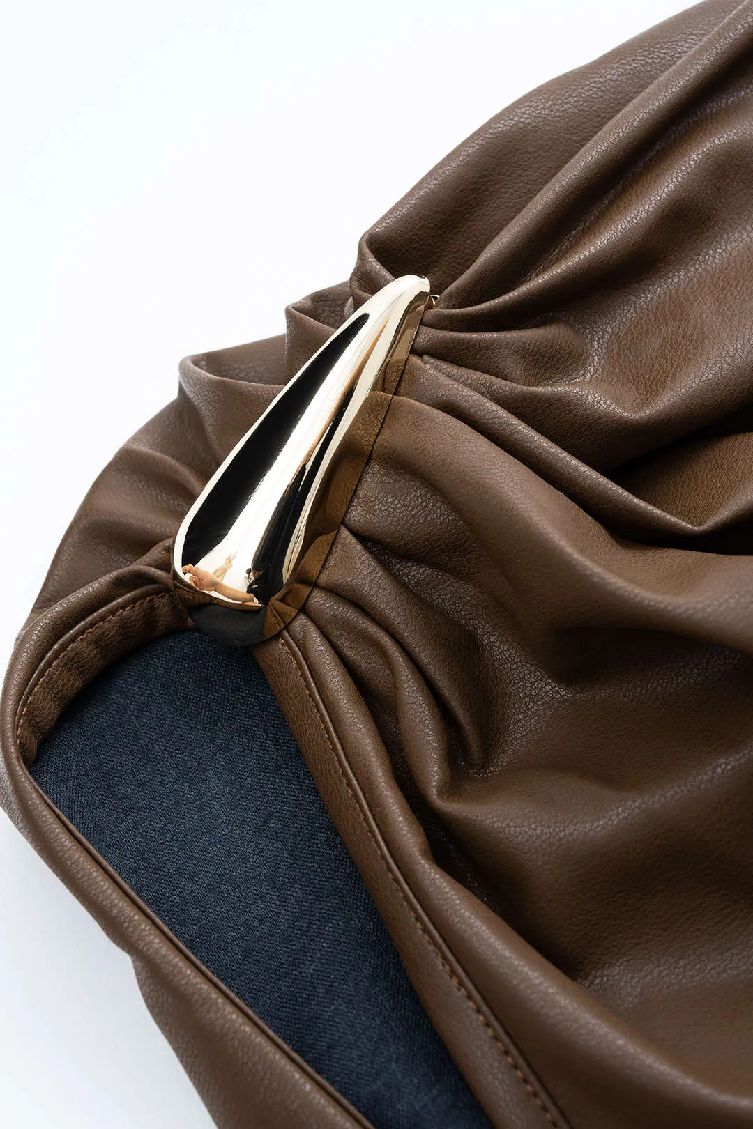 Faux Leather Asymmetrical Metallic Ruched Sleeveless Mini Dress sold by Micas product image thumbnail 3