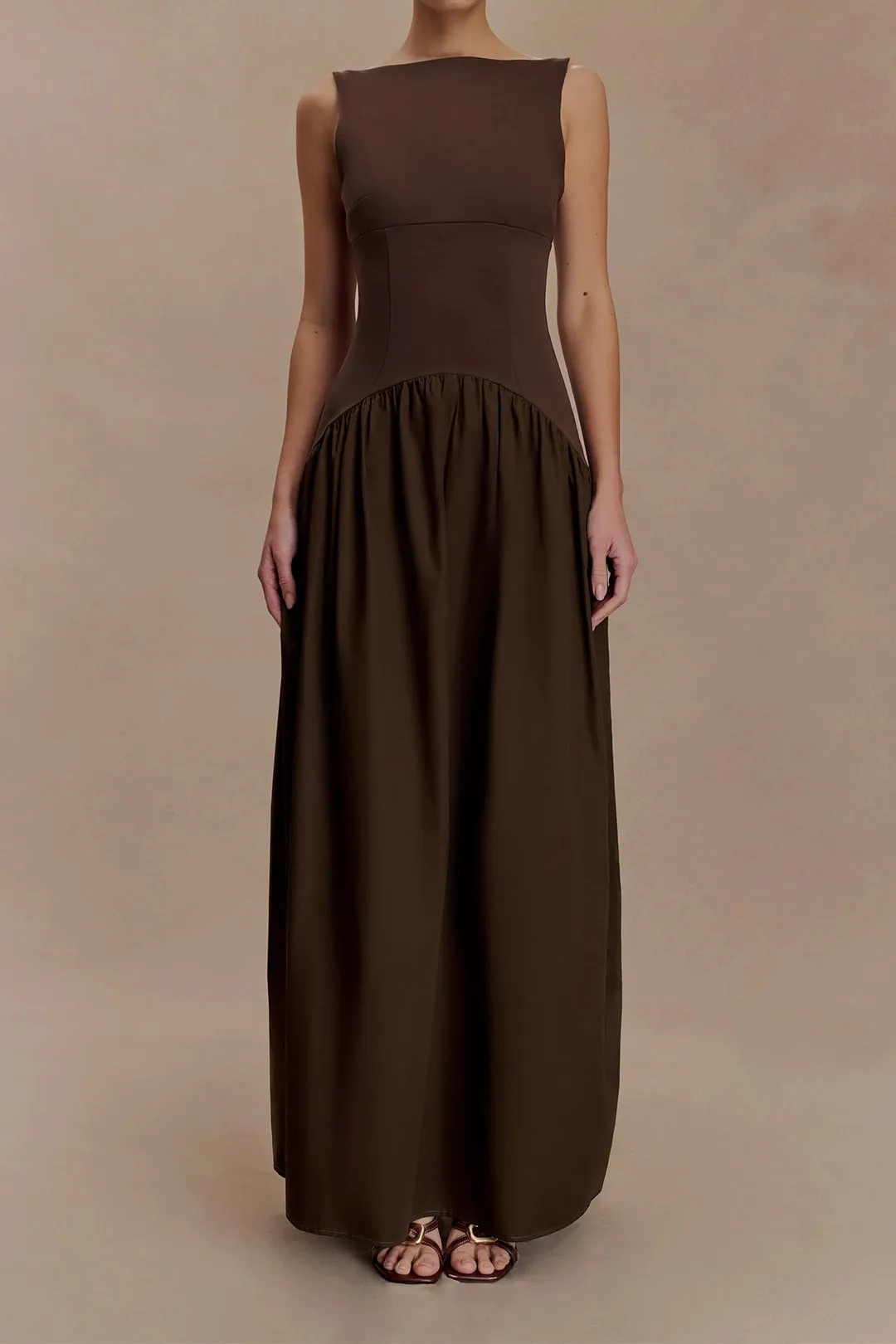 Corset Ruched Zipper Sleeveless Maxi Dress sold by Micas