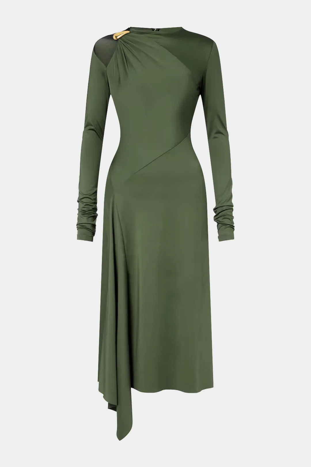 Asymmetrical Hollow Out Ruched Hem Long Sleeve Midi Dress sold by Micas