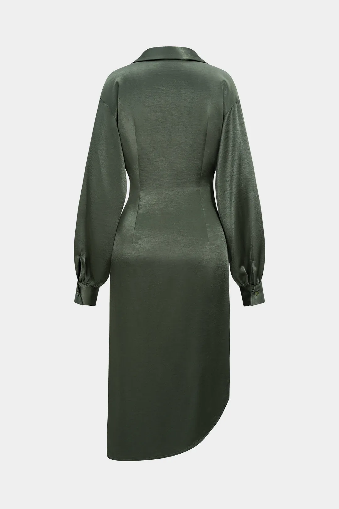 Satin Asymmetrical Ruched Metallic Decor Long Sleeve Midi Dress sold by Micas product image thumbnail 2