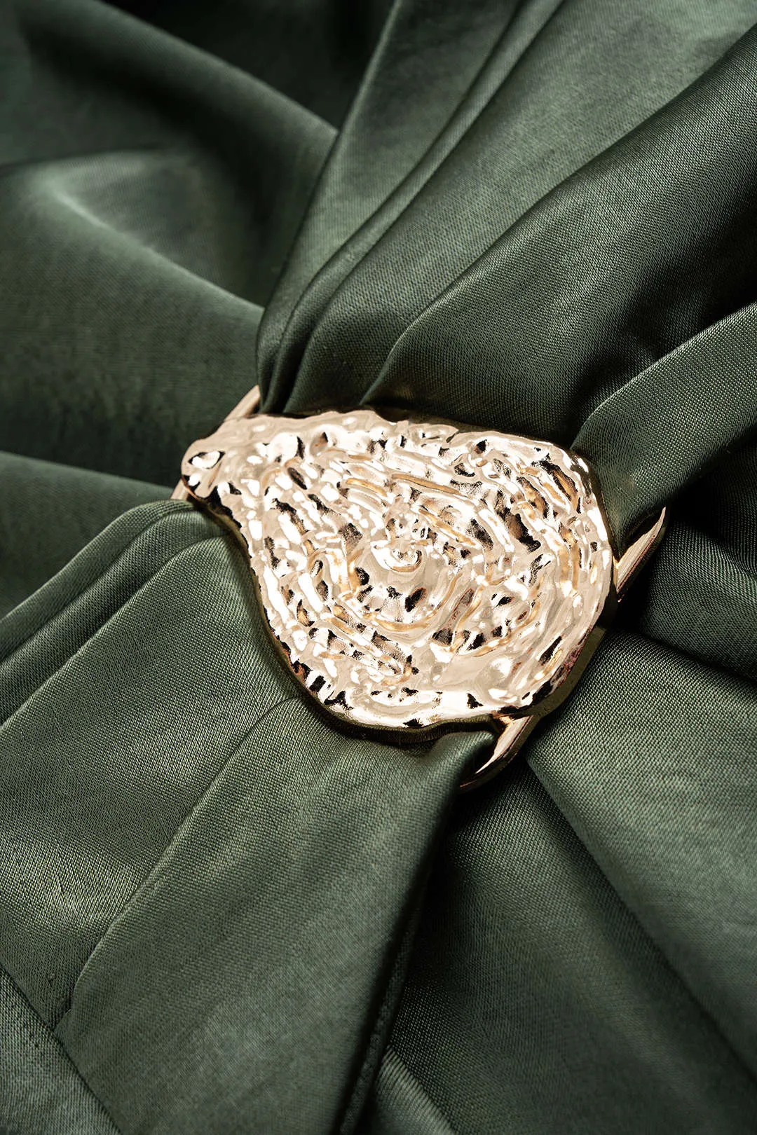 Satin Asymmetrical Ruched Metallic Decor Long Sleeve Midi Dress sold by Micas product image thumbnail 3