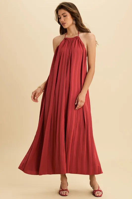 Halter Neck Backless Pleated Midi Dress sold by Micas