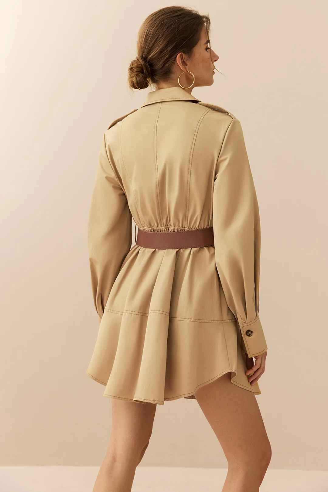 Ruched Belted Button Long Sleeve Midi Dress sold by Micas product image thumbnail 2