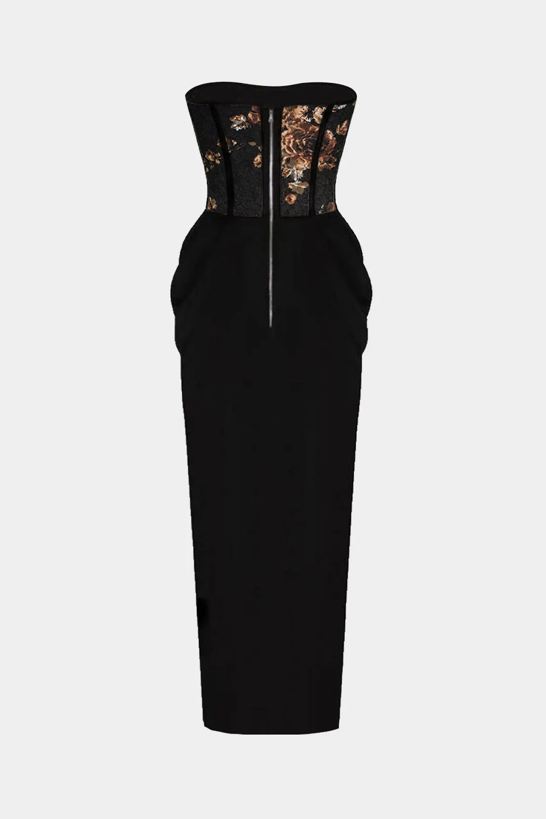 Floral Print Lace Patchwork Ruched Strapless Sleeveless Midi Dress sold by Micas product image thumbnail 2