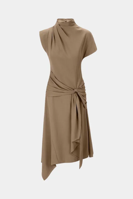 Asymmetrical Ruched Zipper Tie-Front Short Sleeve Maxi Dress sold by Micas