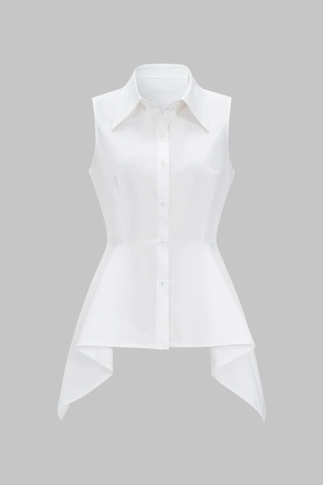 Button Ruffle High Waist Sleeveless Shirt sold by Micas