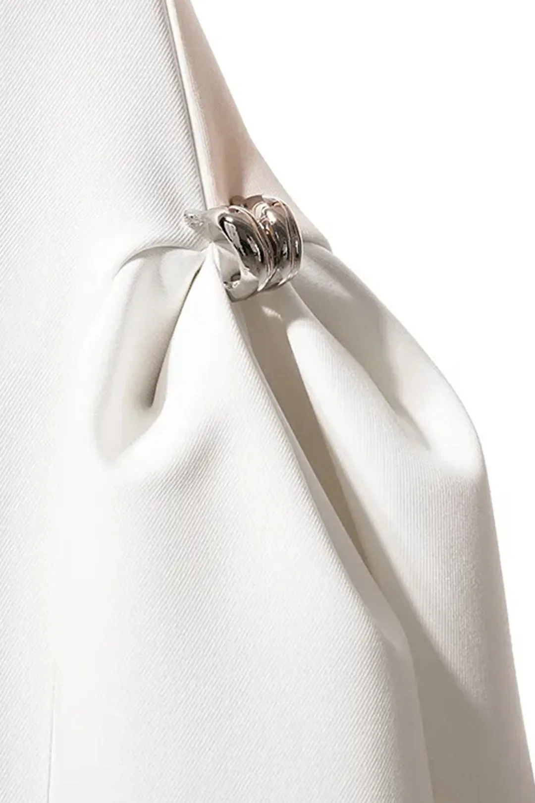 Chiffon Asymmetrical Neck Flutter Sleeve Metallic Ruched Midi Dress sold by Micas product image thumbnail 3