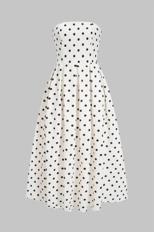 Polka Dots Print Backless Strapless Sleeveless Maxi Dress sold by Micas