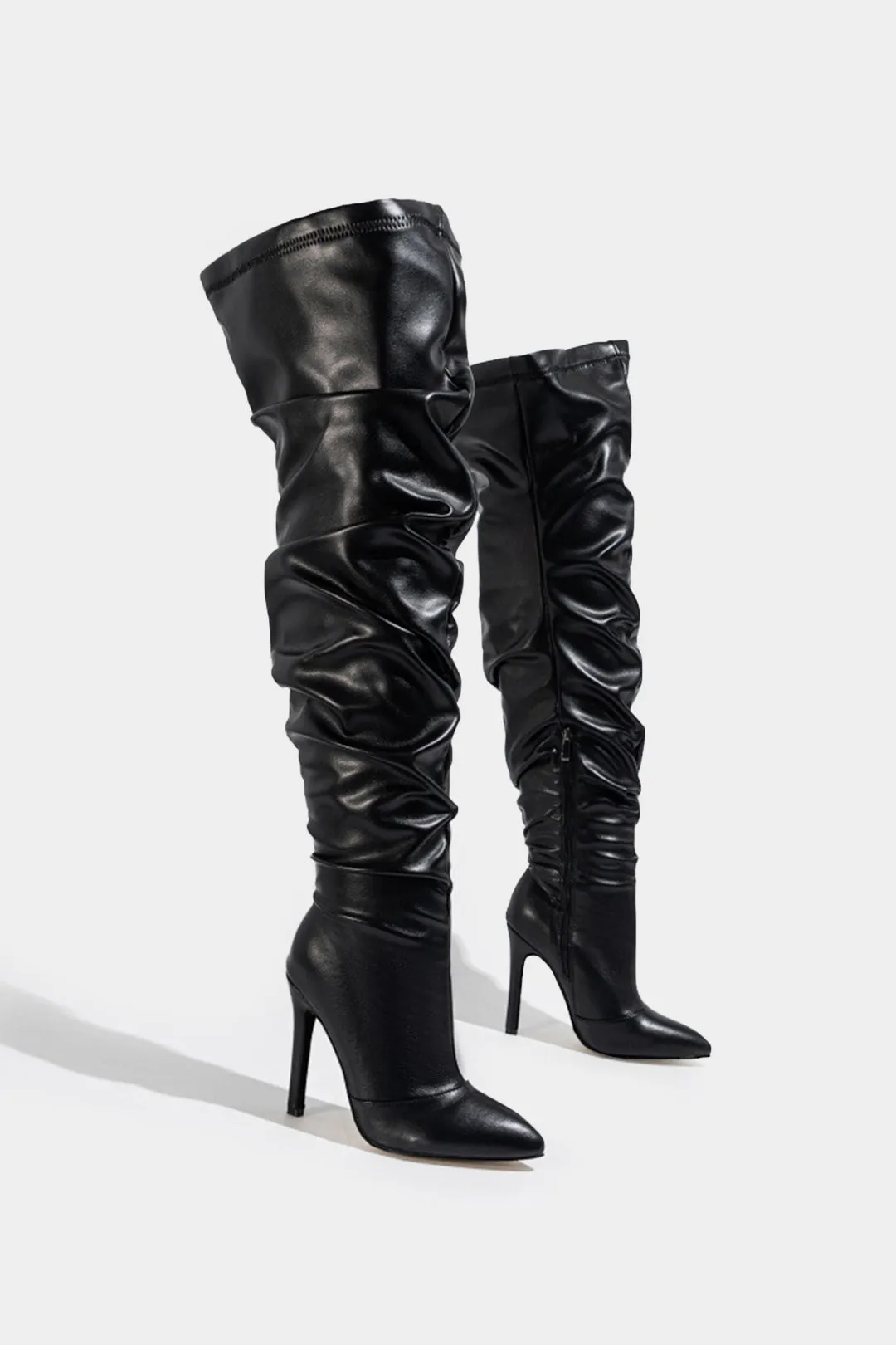 Leather Ruched Pointed Toe Over The Knee Boots sold by Micas product image thumbnail 2