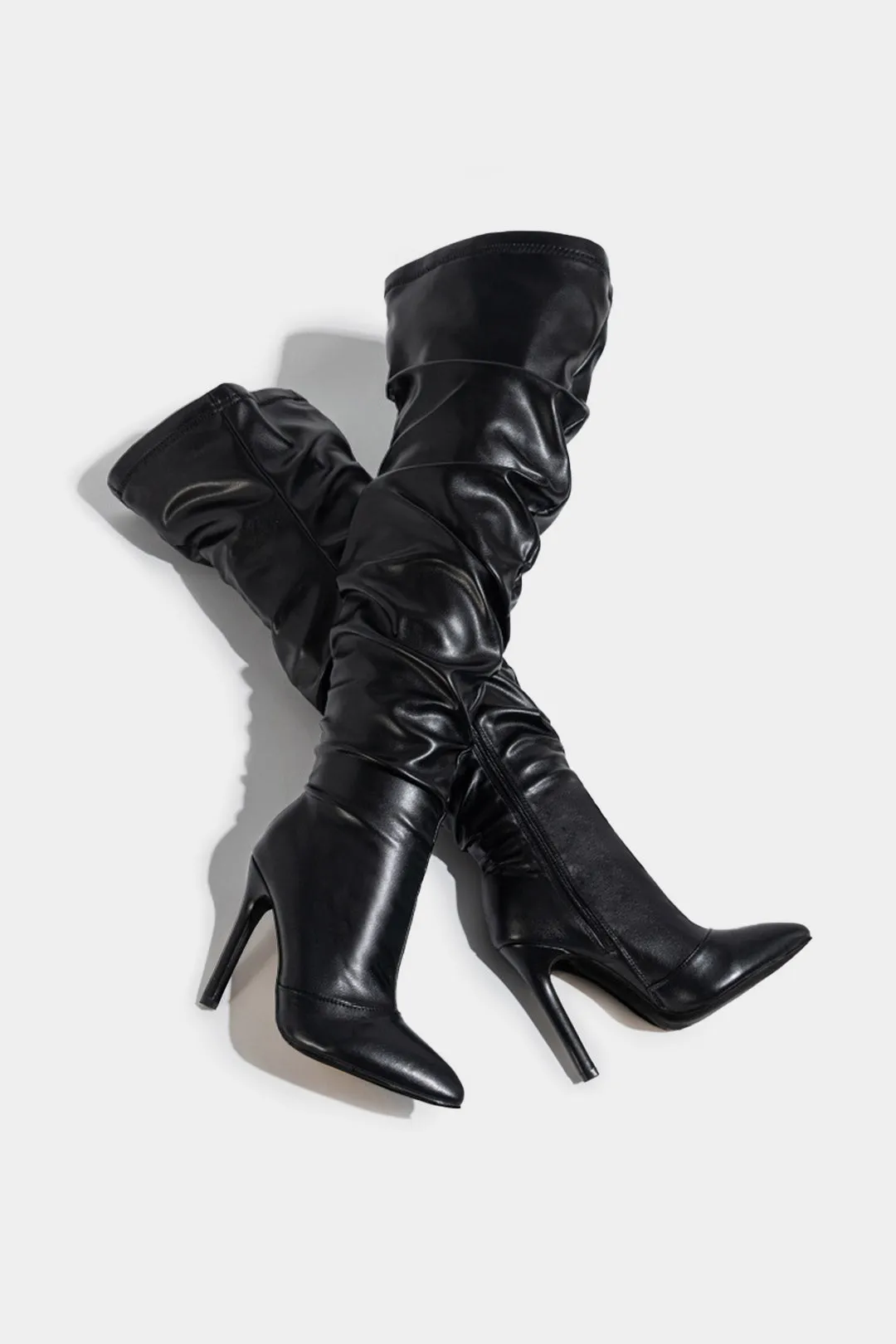 Leather Ruched Pointed Toe Over The Knee Boots sold by Micas product image thumbnail 3
