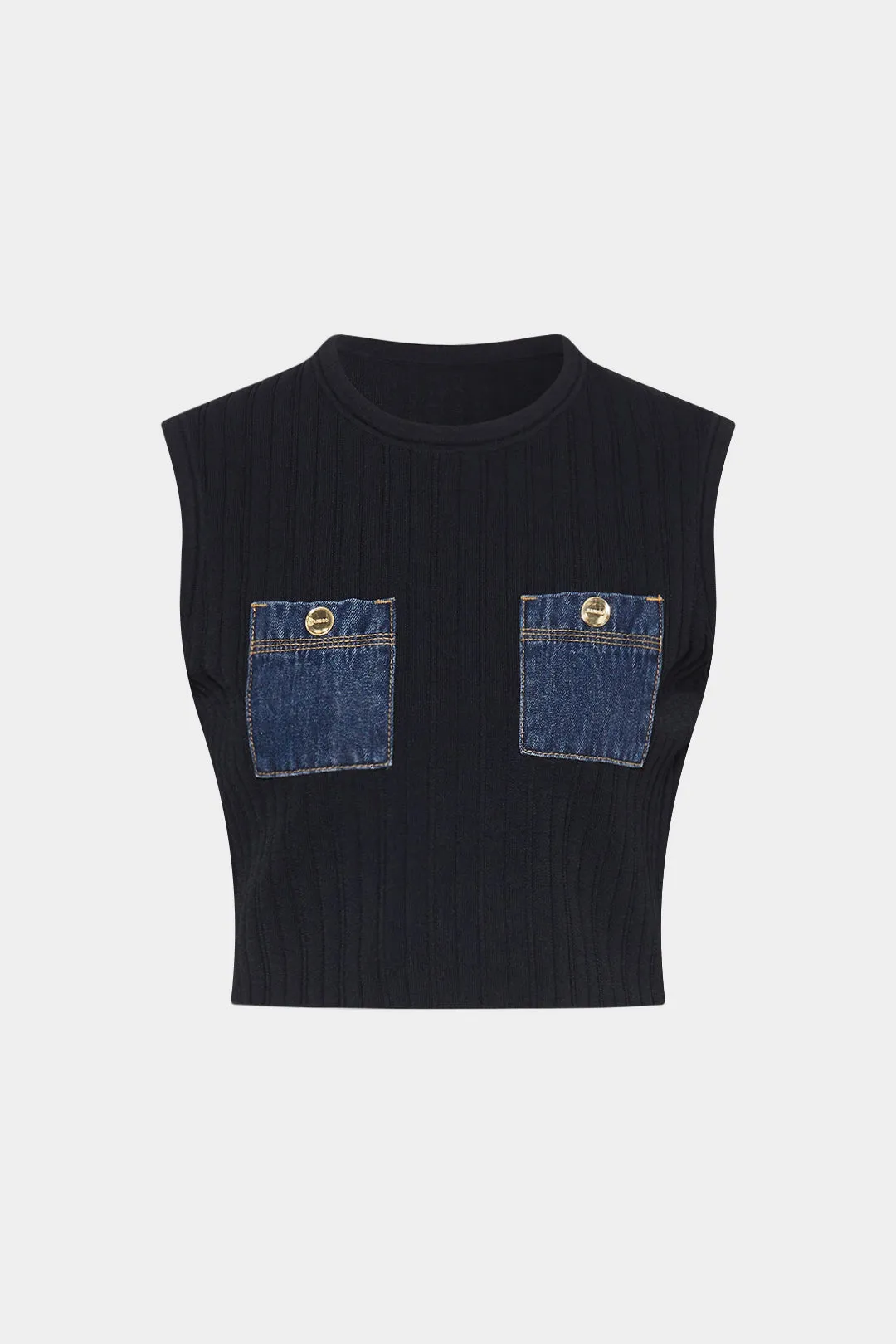 Knit Button Patchwork Tank Top sold by Micas