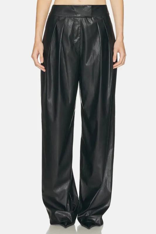 Leather Ruched Wide Leg Trousers sold by Micas