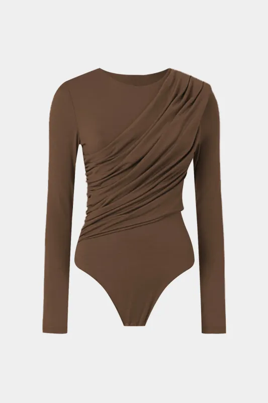 Ruched Round Neck Long Sleeve Bodysuit sold by Micas