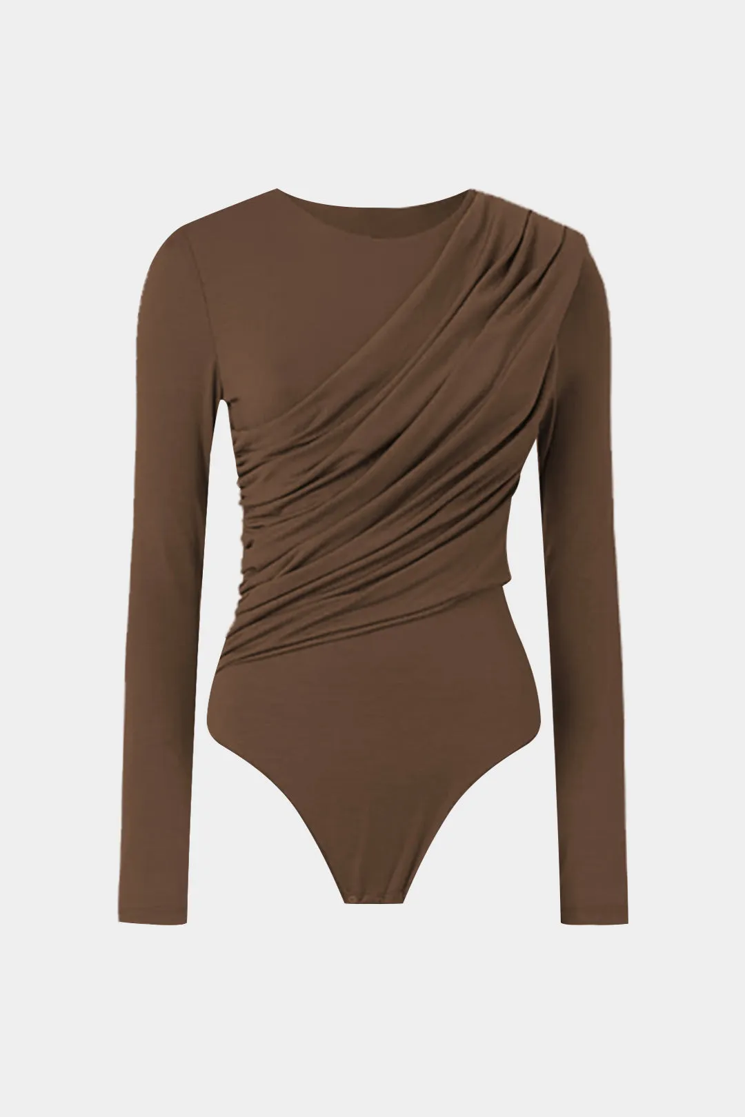 Ruched Round Neck Long Sleeve Bodysuit sold by Micas